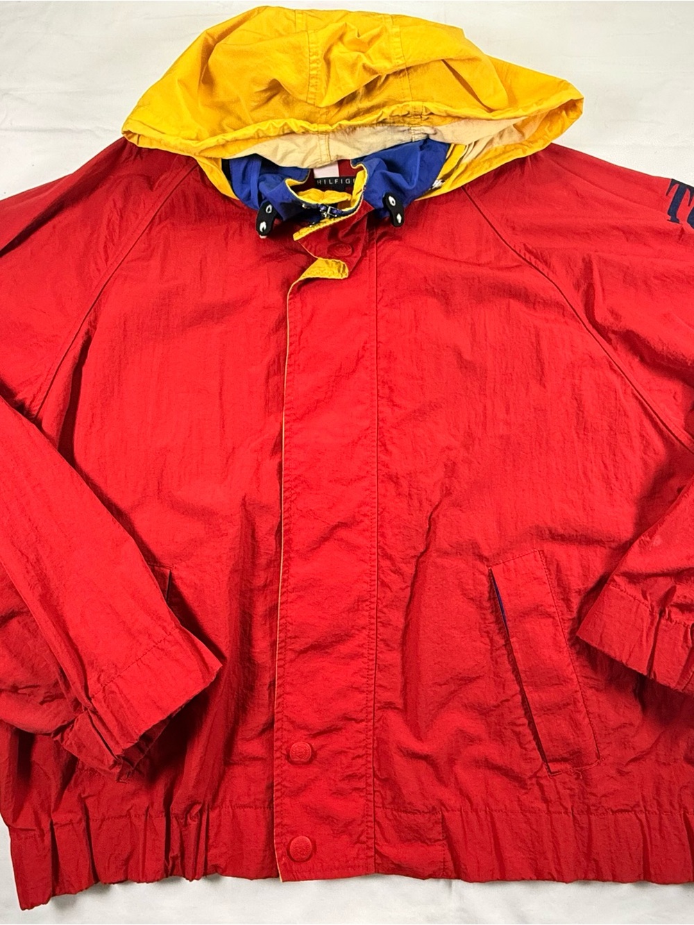 Vintage Tommy Hilfiger Red Jacket with Yellow Hood